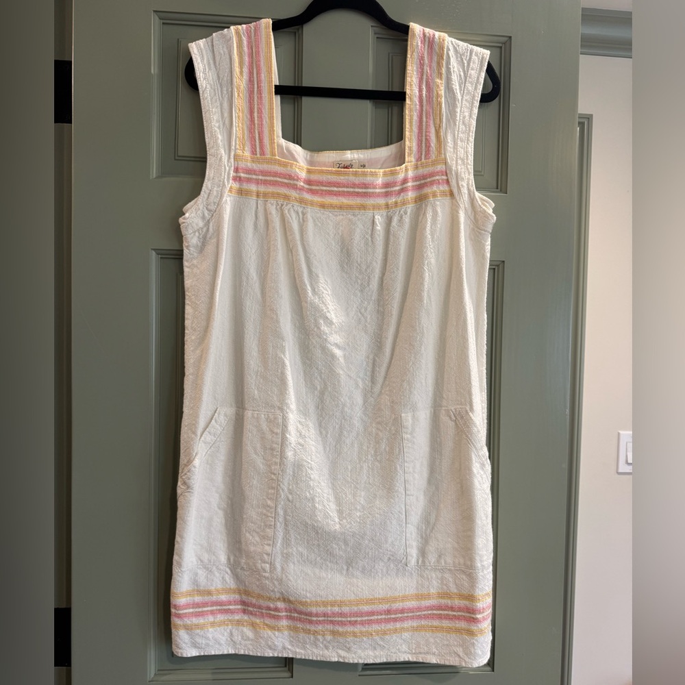 Faherty White Dress with Pink and Yellow Stripe Trim